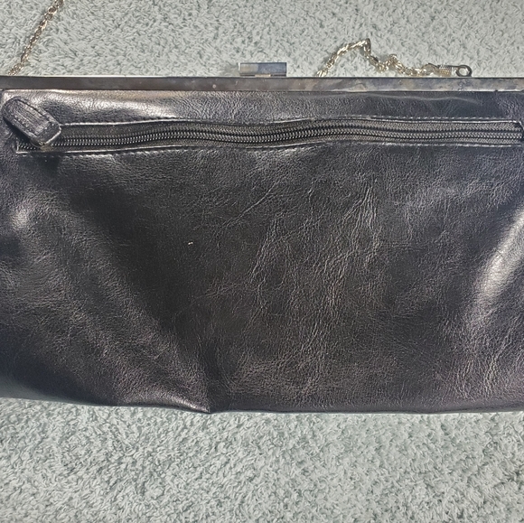 Vintage Black Pleather Evening Purse Shoulder Bag - Picture 4 of 6